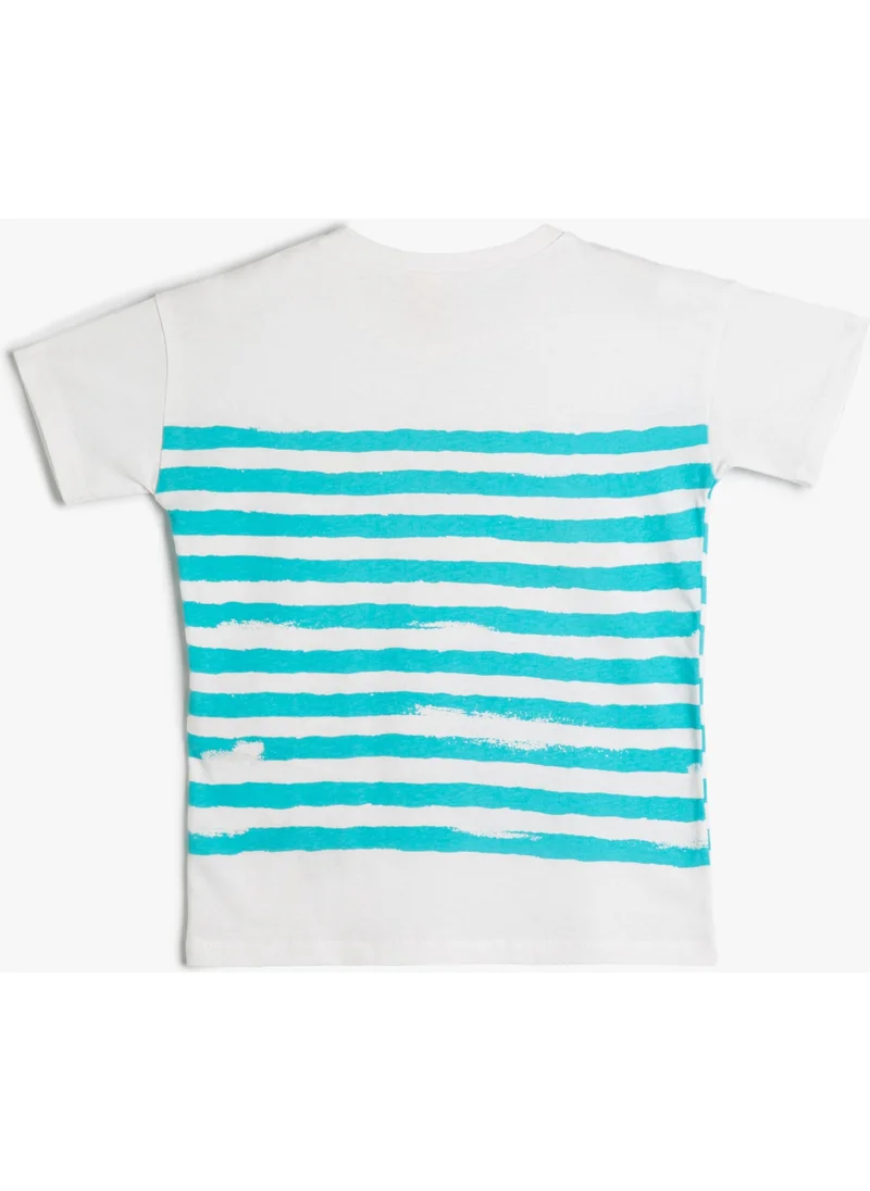 كوتون Koton T-Shirt Short Sleeve Crew Neck Fish Printed Cotton