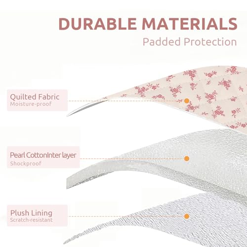 BBIQI Puffy Laptop Sleeve 13-15.6 Inch Cute Quilted Laptop Protective Case Padded Floral Computer Sleeve for MacBook (A-Pink, 15 Inch) - Image 3