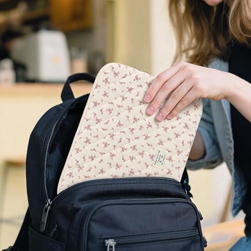 BBIQI Puffy Laptop Sleeve 13-15.6 Inch Cute Quilted Laptop Protective Case Padded Floral Computer Sleeve for MacBook (A-Pink, 15 Inch) - Image 5
