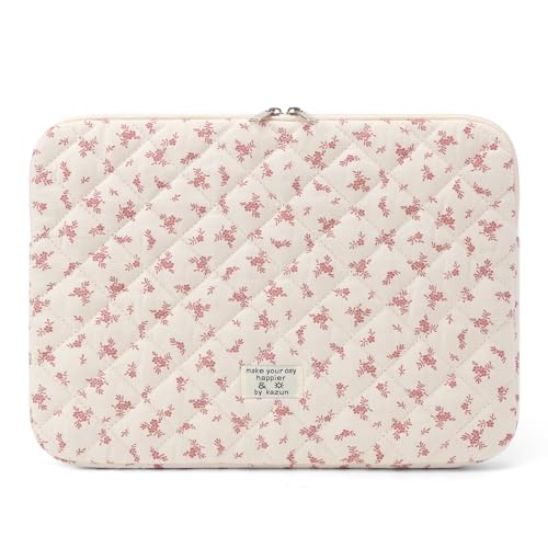 BBIQI Puffy Laptop Sleeve 13-15.6 Inch Cute Quilted Laptop Protective Case Padded Floral Computer Sleeve for MacBook (A-Pink, 15 Inch) - Image 1