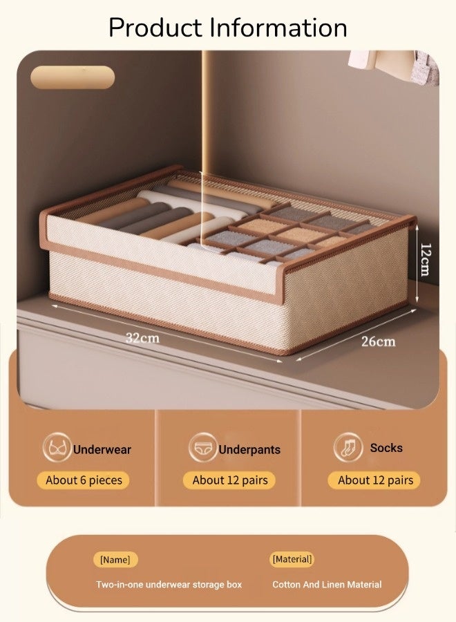 Underwear Storage Box, Dustproof & Moisture-Resistant Closet Storage Box, Foldable Wardrobe Organizer with Handles, Cotton And Linen Material Storage Bins, Washable Compartment  Drawer Organizers (Yellow, 13 Grids) - Image 2