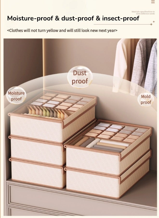 Underwear Storage Box, Dustproof & Moisture-Resistant Closet Storage Box, Foldable Wardrobe Organizer with Handles, Cotton And Linen Material Storage Bins, Washable Compartment  Drawer Organizers (Yellow, 13 Grids) - Image 5