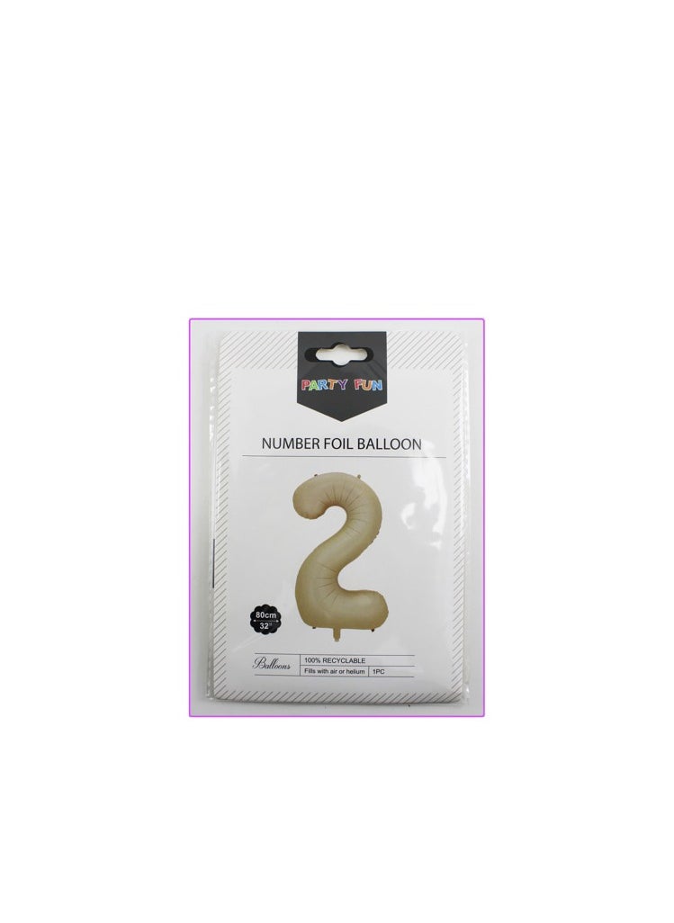 PARTY FUN - 32 Inch Foil Number Balloon Elegant Oat Colored No. 2, Perfect for Birthday, Anniversary, and Special Occasions - Image 1