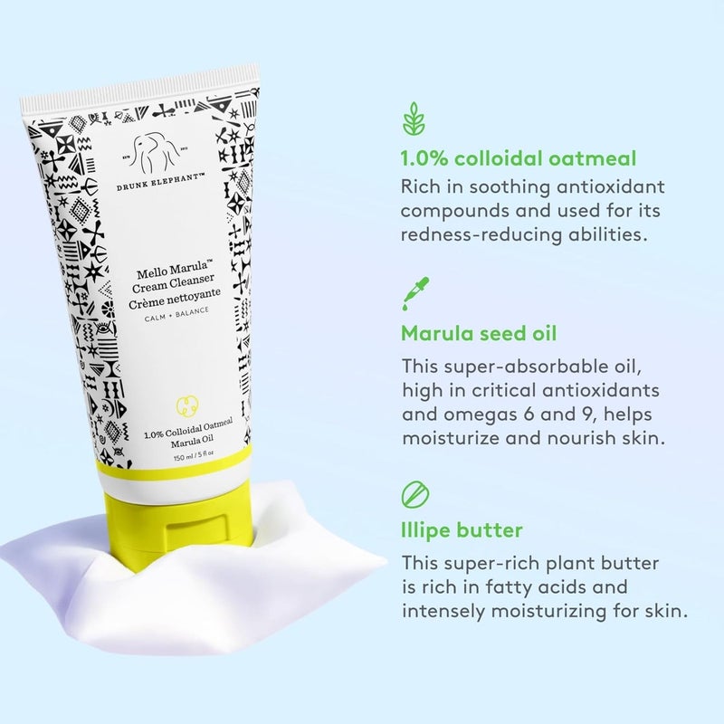 Drunk Elephant Mello Marula Cream Cleanser - 150 ml/5 fl oz - Calming Face Wash - Clean Clinical Skincare - Cruelty-Free - Dermatologist-Tested - Free of Essential Oils, Silicones, and Fragrance - Image 4