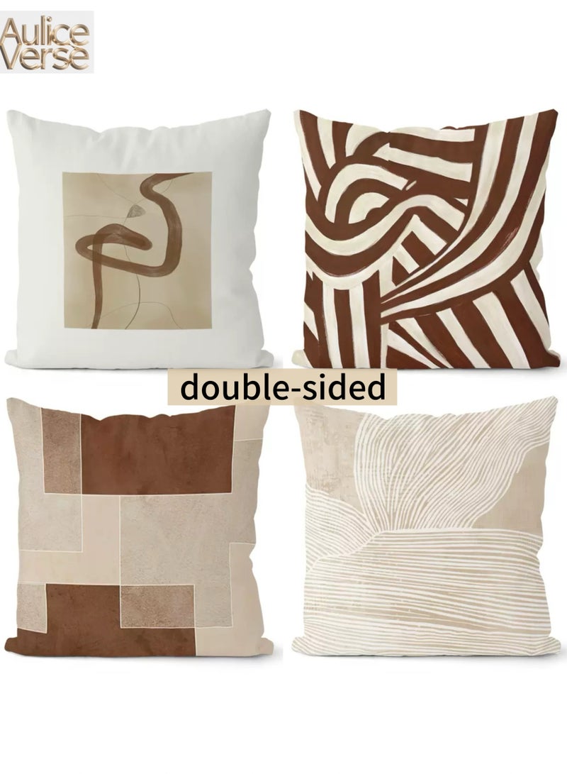 AuliceVerse CUSHION COVERS 4-Piece Set 45x45 cm - Double-Sided Bohemian Pattern, Luxurious Arabian Nordic Fusion Style for Majlis & Sofa Pillows - Image 1