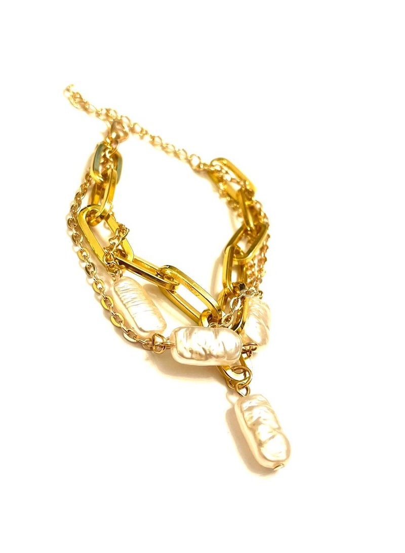 Trio Earrings Chain pearl Bracelet - Image 2