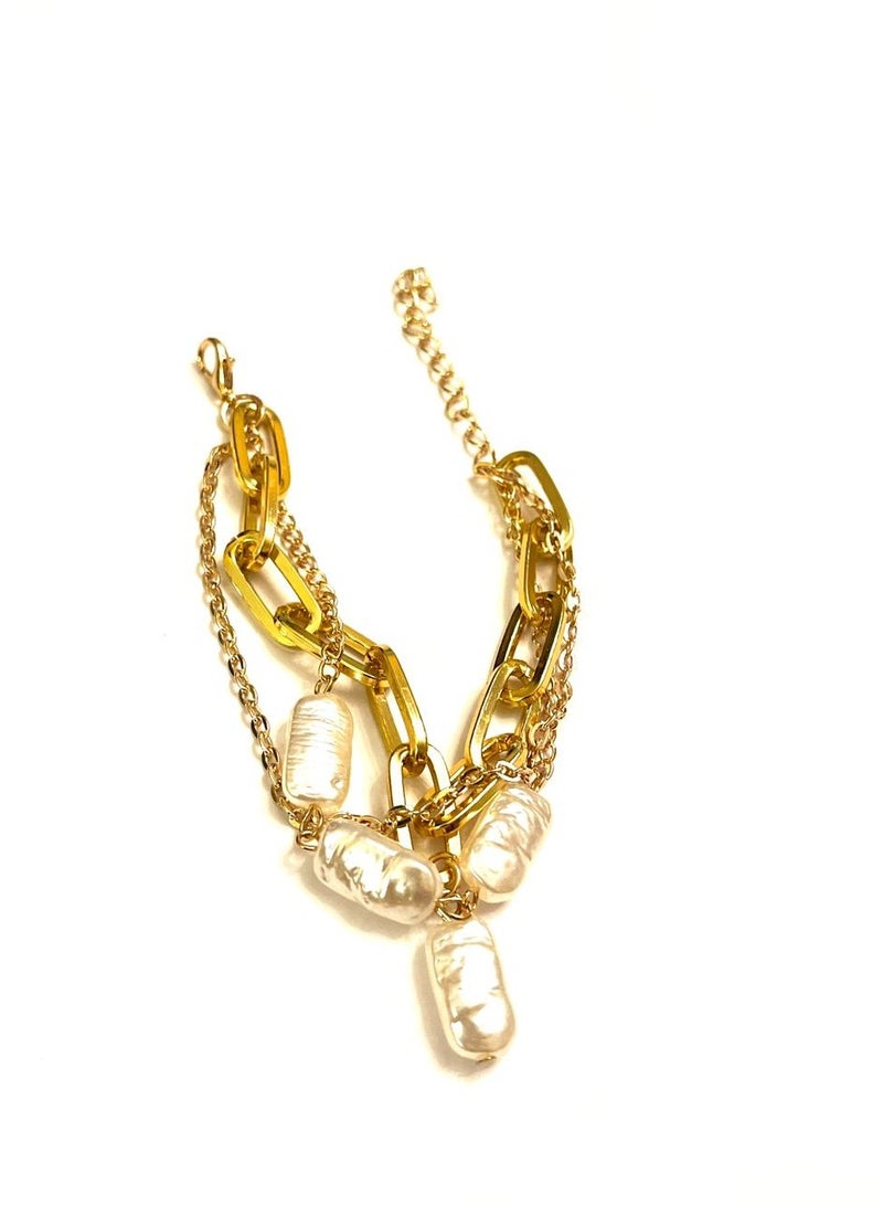 Trio Earrings Chain pearl Bracelet - Image 3