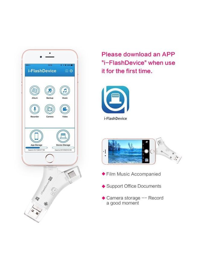 NIBEMINENT 4-In-1 Universal Card Reader For Apple iPhone Pro 11 Max/5/6/7/8/iPad/MacBook/Android Camera White - Image 3