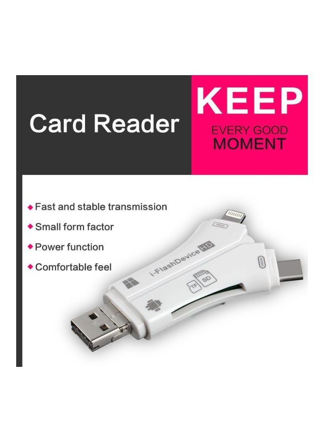 NIBEMINENT 4-In-1 Universal Card Reader For Apple iPhone Pro 11 Max/5/6/7/8/iPad/MacBook/Android Camera White - Image 4