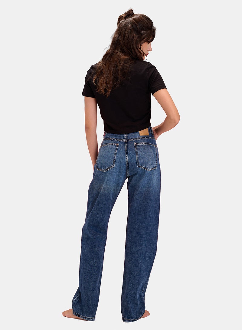 TGS Dark Blue Mid Rise Straight Women Jeans - Image 2