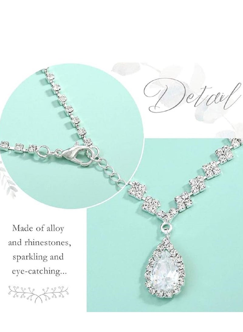 3 Pcs Rhinestone Necklace Earrings Jewelry Set  Water Drop Ear Dangle  Bridal Jewelry  Evening Dress Accessories For Women  Dinner Party Accessories  Women's Collarbone Chain Bridal Accessories  - Image 2