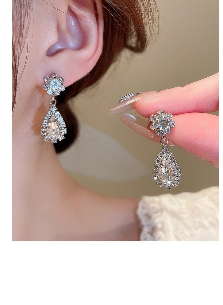 3 Pcs Rhinestone Necklace Earrings Jewelry Set  Water Drop Ear Dangle  Bridal Jewelry  Evening Dress Accessories For Women  Dinner Party Accessories  Women's Collarbone Chain Bridal Accessories  - Image 4