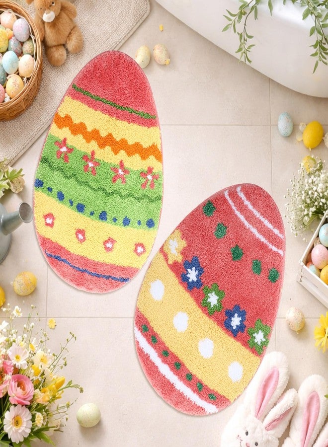 Capoda Easter Bathroom Rug 20 x 28 Inch Colorful Easter Egg Door Mat Non-Slip Washable Soft Spring Welcome Floor Mat for Indoor Outdoor Home Kitchen Bathroom Decor(2 Pcs, Egg) - Image 1