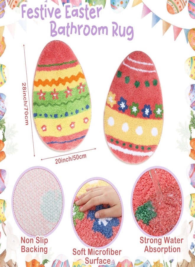 Capoda Easter Bathroom Rug 20 x 28 Inch Colorful Easter Egg Door Mat Non-Slip Washable Soft Spring Welcome Floor Mat for Indoor Outdoor Home Kitchen Bathroom Decor(2 Pcs, Egg) - Image 2