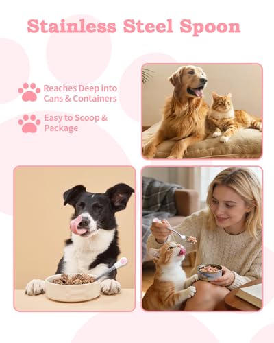 Cfyosnk 6 PCS Cat Food Can Covers Set, Reusable Silicone Can Lids with Opener, Stainless Steel Wet Food Spoon & Cat Treat Squeezer for Pet Feeding and Storage, Fits Cats & Dogs - Image 5