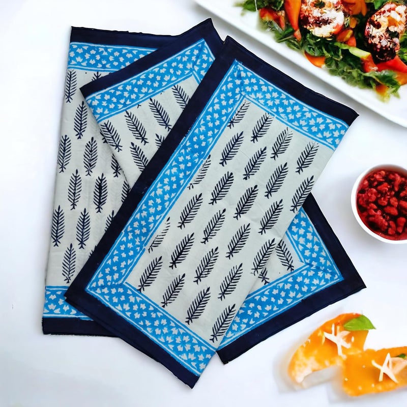 Third Eye Export Cloth Napkins Set of 6  Blue Cotton Floral Dinner Napkins for Table  Reusable Indian Block Print Washable Napkins for Wedding Party Boho Decor Blue 2 X Large 20X20 Inches - Image 2