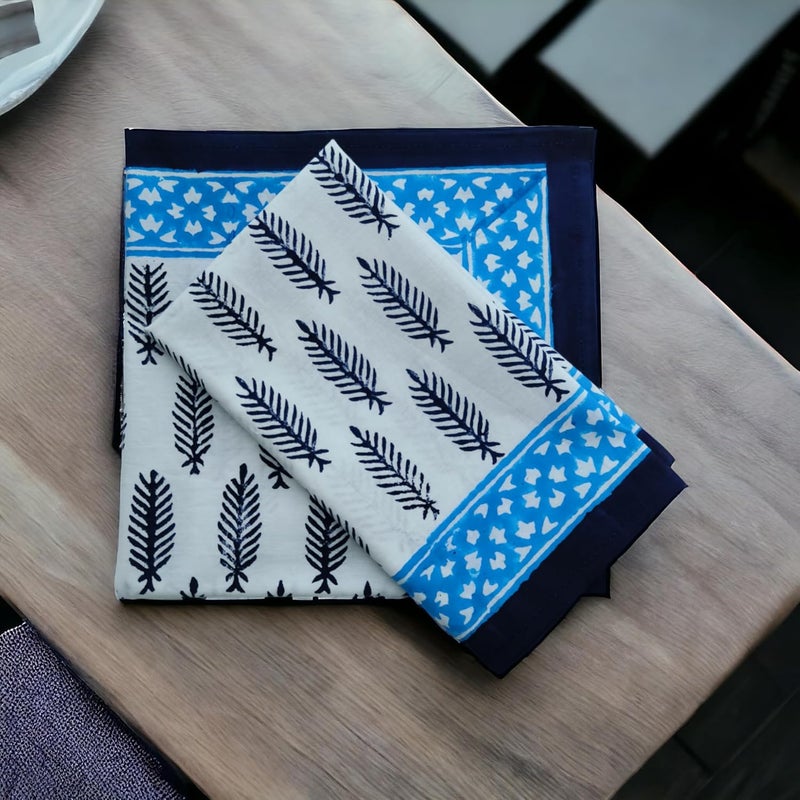 Third Eye Export Cloth Napkins Set of 6  Blue Cotton Floral Dinner Napkins for Table  Reusable Indian Block Print Washable Napkins for Wedding Party Boho Decor Blue 2 X Large 20X20 Inches - Image 4