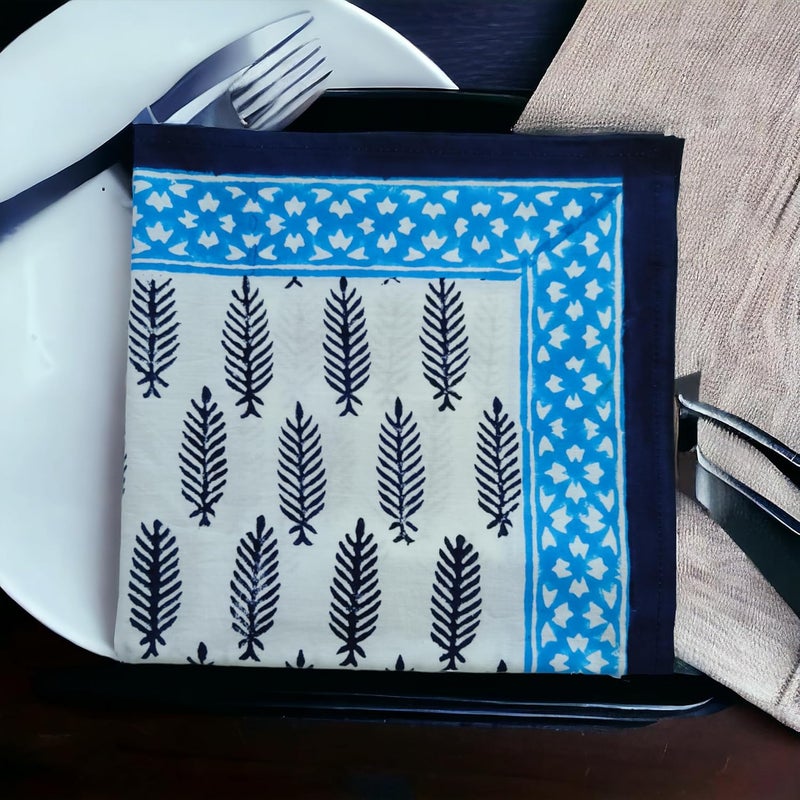 Third Eye Export Cloth Napkins Set of 6  Blue Cotton Floral Dinner Napkins for Table  Reusable Indian Block Print Washable Napkins for Wedding Party Boho Decor Blue 2 X Large 20X20 Inches - Image 3