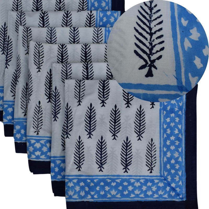 Third Eye Export Cloth Napkins Set of 6  Blue Cotton Floral Dinner Napkins for Table  Reusable Indian Block Print Washable Napkins for Wedding Party Boho Decor Blue 2 X Large 20X20 Inches - Image 1