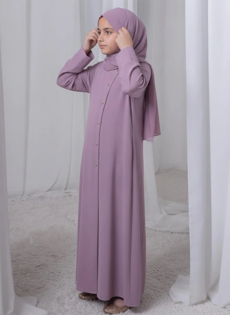 أم سكوير فاشن Mauve Kids Abaya with Matching Hijab for Girls Korean Nida Fabric Modest Islamic Dress 8 Colors Available