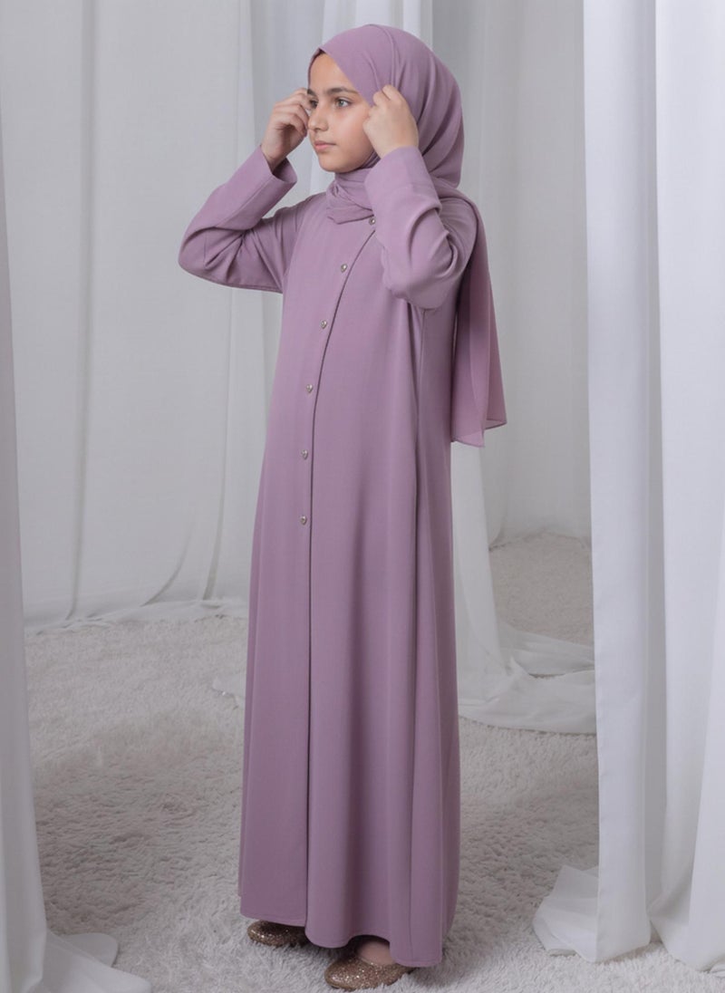 MSquare Fashion Mauve Kids Abaya with Matching Hijab for Girls Korean Nida Fabric Modest Islamic Dress 8 Colors Available - Image 2