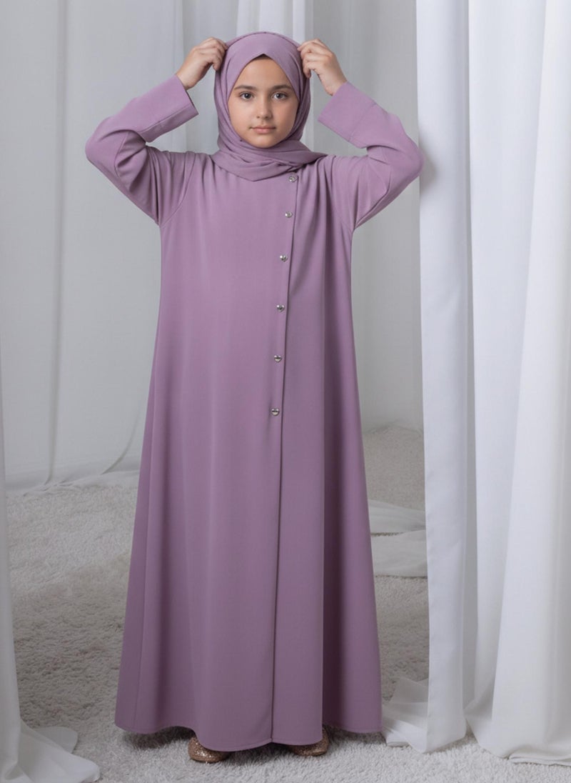 MSquare Fashion Mauve Kids Abaya with Matching Hijab for Girls Korean Nida Fabric Modest Islamic Dress 8 Colors Available - Image 1