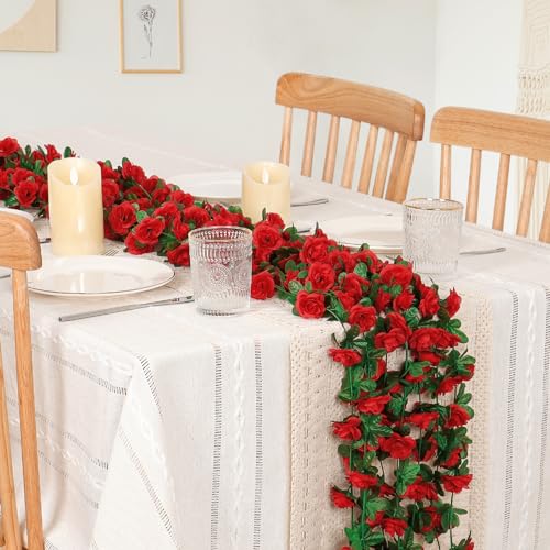KHOYIME 9 Pack 72 FT Artificial Flower Garland, Fake Red Roses Vines Silk Flowers Faux Plastic Outdoor Hanging Floral Ivy Garland Decoration for Wedding Arch Bedroom Home Wall Backdrop Room Decor - Image 2