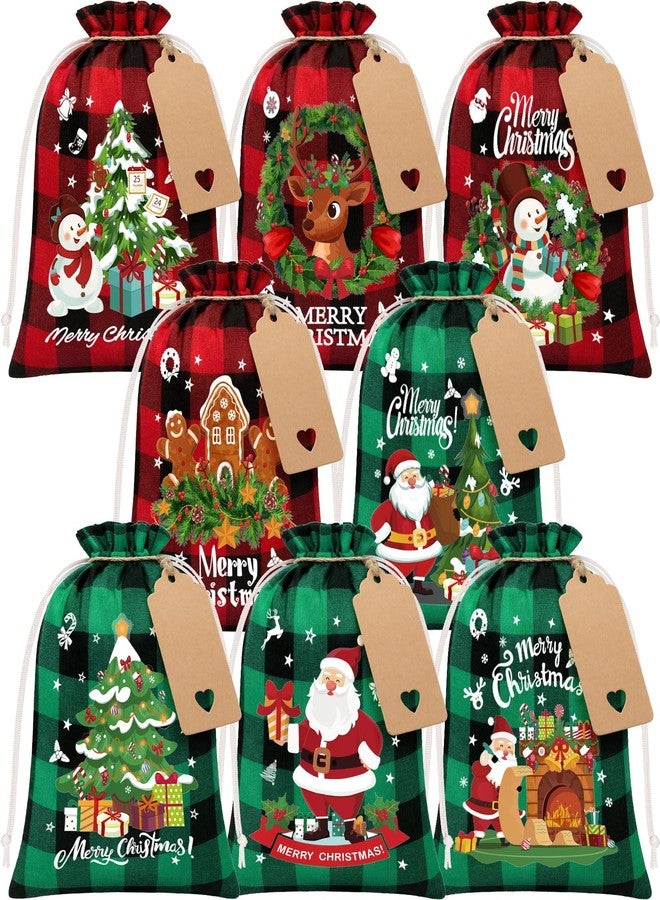 FLOE 24Pcs Burlap Christmas Drawstring Bags, 6x8in Buffalo Plaid Xmas Gift Bags w/Tag Xmas Candy Bag Small Christmas Linen Treat Goody Gift Sacks Reusable Gifts Wrapping Bag Holiday Party Favors Sack - Image 1