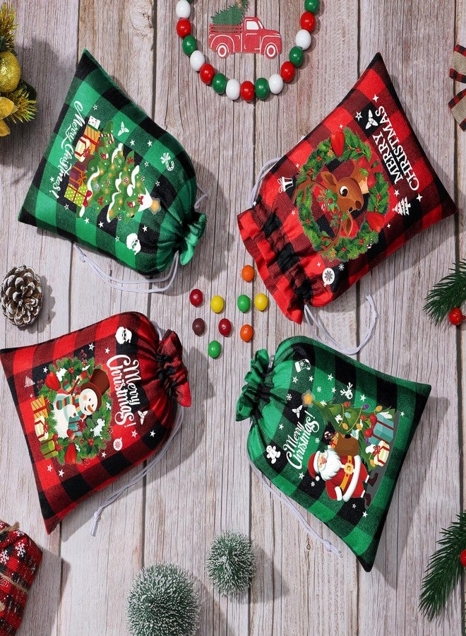 FLOE 24Pcs Burlap Christmas Drawstring Bags, 6x8in Buffalo Plaid Xmas Gift Bags w/Tag Xmas Candy Bag Small Christmas Linen Treat Goody Gift Sacks Reusable Gifts Wrapping Bag Holiday Party Favors Sack - Image 4