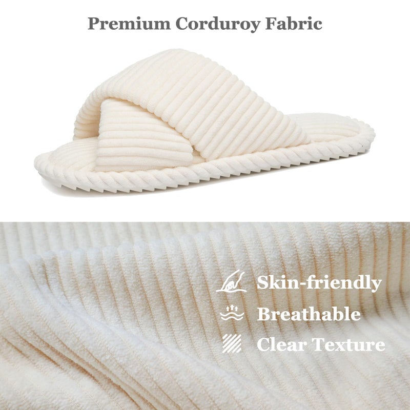 GOEWY House Slippers for Women Fuzzy Womens Slippers Indoor Outdoor Open Toe With Cross Band Corduroy Memory Foam Warm Gifts for Woman Size 11.5 12.5 Beige - Image 4