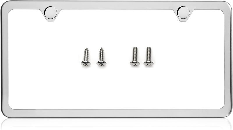 LFPartS 2 Hole Slim Style Polished Stainless Steel License Plate Frame Mirror Finish, Chrome - Image 1