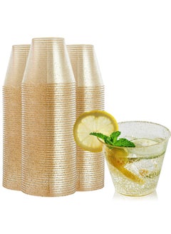 Gold Glitter Plastic Cups, Clear Plastic Cups Tumblers, Reusable Fancy Disposable Hard Plastic Cups 30Pcs 9oz