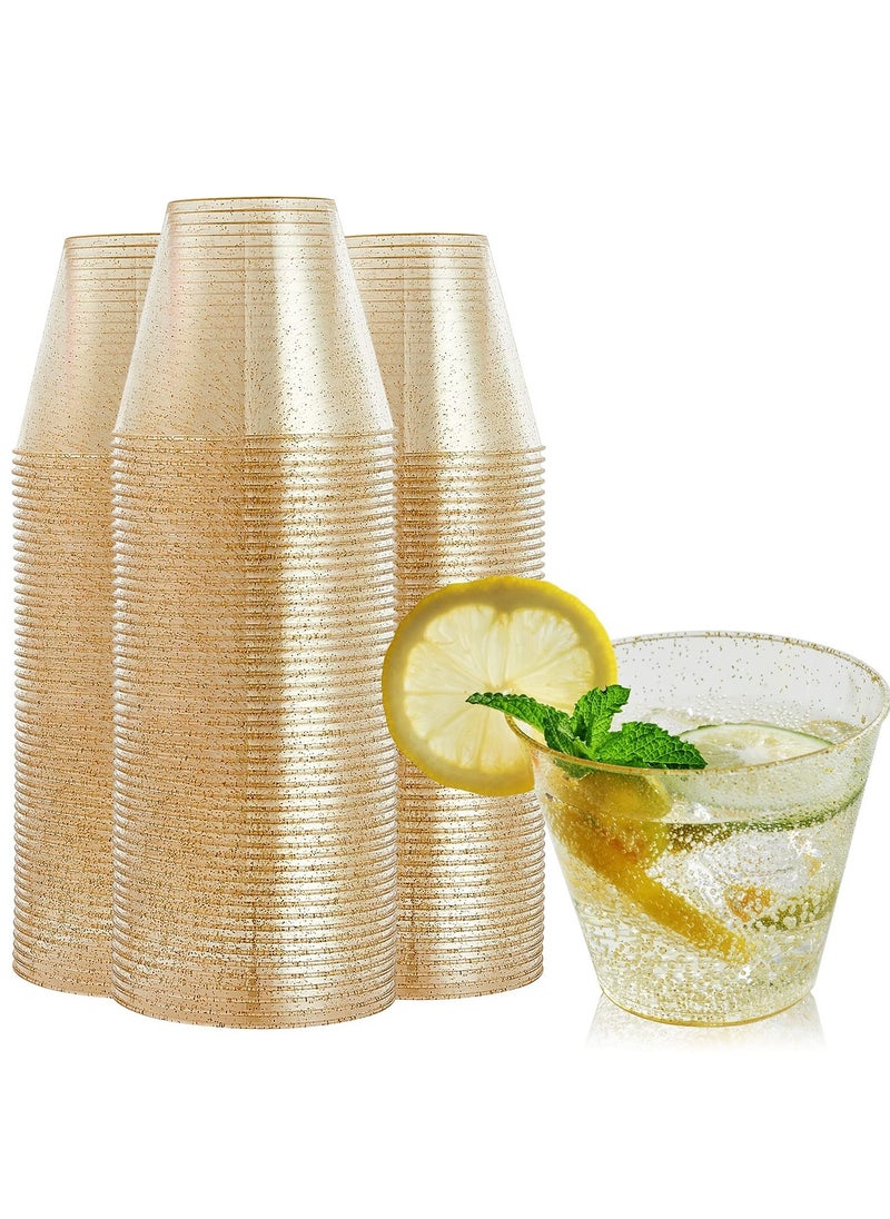 SYOSI - Gold Glitter Plastic Cups, Clear Plastic Cups Tumblers, Reusable Fancy Disposable Hard Plastic Cups 30Pcs 9oz - Image 1