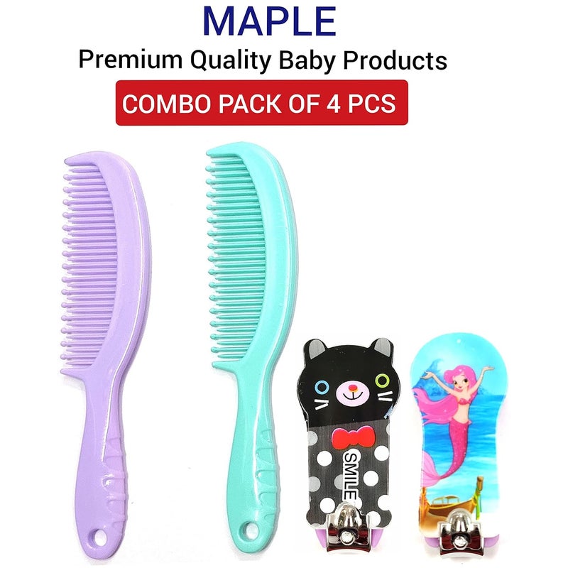 Maple Round Edge Baby Comb Multicolor with Nail Clipper/Cutter (Combo of 4) - Image 3
