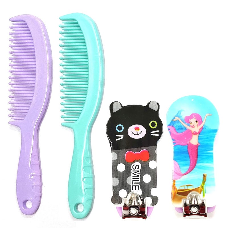 Maple Round Edge Baby Comb Multicolor with Nail Clipper/Cutter (Combo of 4) - Image 1