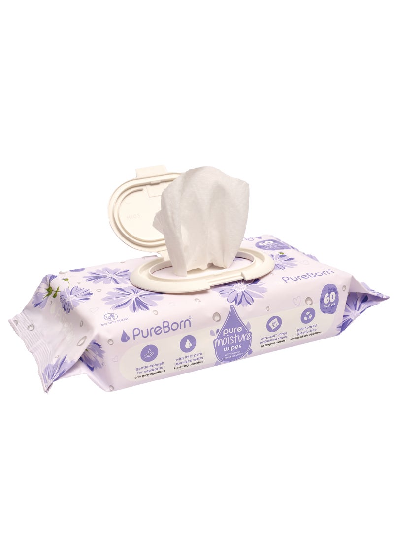 PureBorn Pure Moisture Baby Wipes With Organic Calendula Lotion 60 Wipes - Image 1