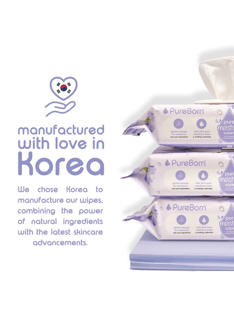 PureBorn Pure Moisture Baby Wipes With Organic Calendula Lotion 60 Wipes - Image 3
