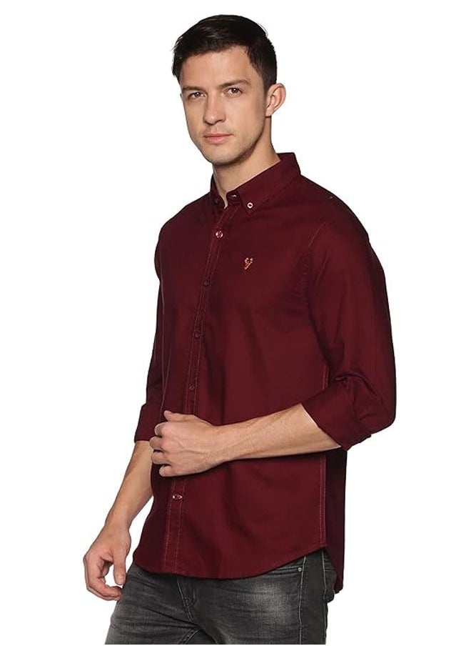 U.S. ELK Men's Button Down Shirt | Casual Slim Fit Shirt | Long Sleeve Oxford Shirts For Men | Smart Fit Cuff- - Maroon  - Image 1