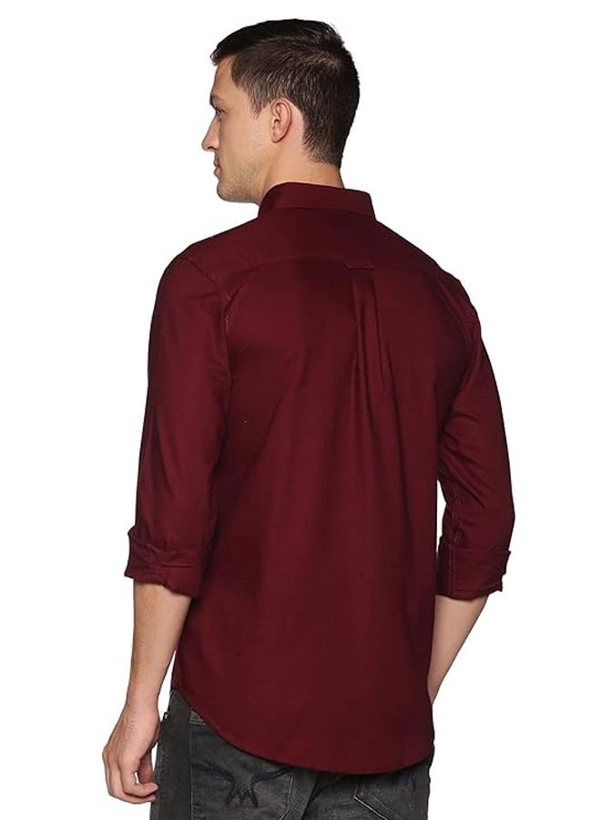 Men's Button Down Shirt | Casual Slim Fit Shirt | Long Sleeve Oxford Shirts For Men | Smart Fit Cuff- - Maroon image 6