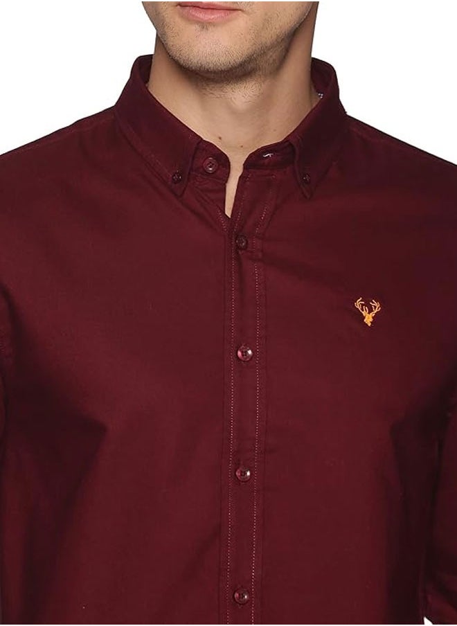U.S. ELK Men's Button Down Shirt | Casual Slim Fit Shirt | Long Sleeve Oxford Shirts For Men | Smart Fit Cuff- - Maroon  - Image 4