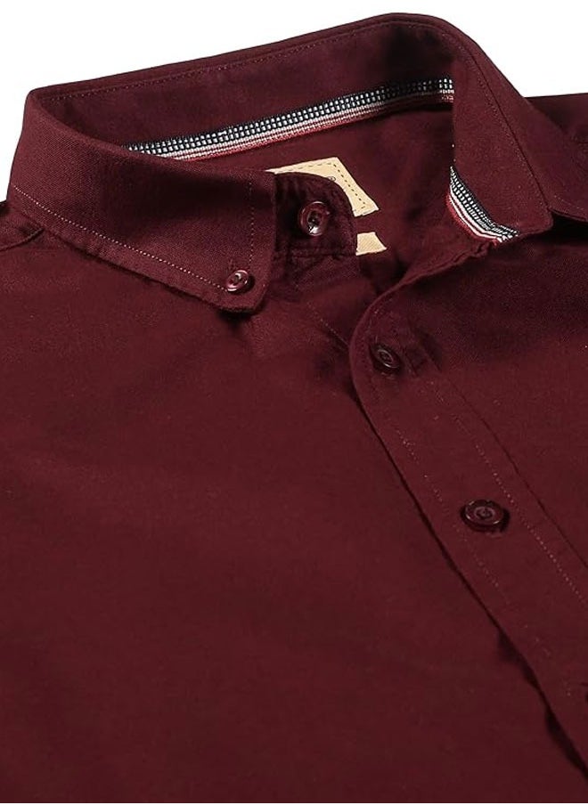 U.S. ELK Men's Button Down Shirt | Casual Slim Fit Shirt | Long Sleeve Oxford Shirts For Men | Smart Fit Cuff- - Maroon  - Image 3