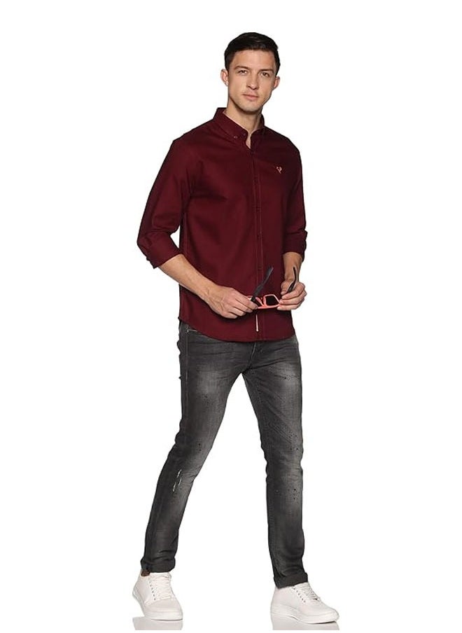 U.S. ELK Men's Button Down Shirt | Casual Slim Fit Shirt | Long Sleeve Oxford Shirts For Men | Smart Fit Cuff- - Maroon  - Image 5