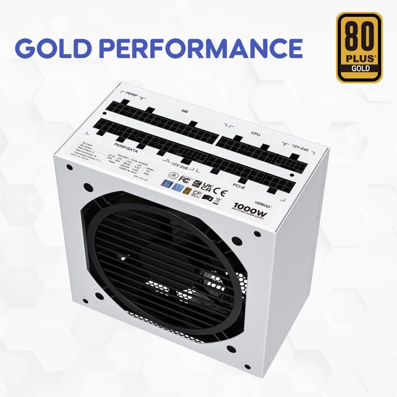 Vetroo 1000W White Power Supply ATX 3.1 Ready Dual PCIe 5.1, 80 Plus Gold Full Modular, Eco Mode with 120mm FDB Fan, Compact Size, 10 Year Warranty for Gaming PC - Image 5
