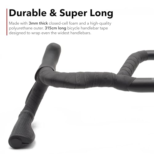REDSHIFT Really Long Bike Handlebar Tape for Road Bikes, Gravel, Fixie Bicycles Drop Bar Handle Wrap, Ergonomic Comfort Cycling Accessory, 315cm Long, Black Color - Image 4