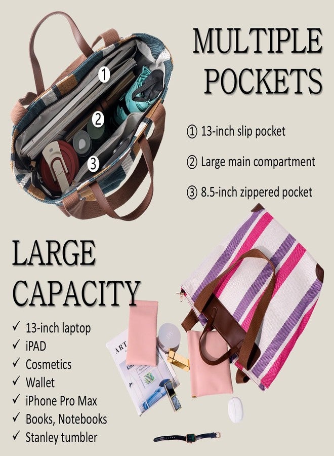 HFLZBRO Large Women's Work Tote Bag - Laptop Compartment,Canvas Shoulder Bag for Office & Daily Use,Tote Bag with Spacious Storage, Purple, Large - Image 5