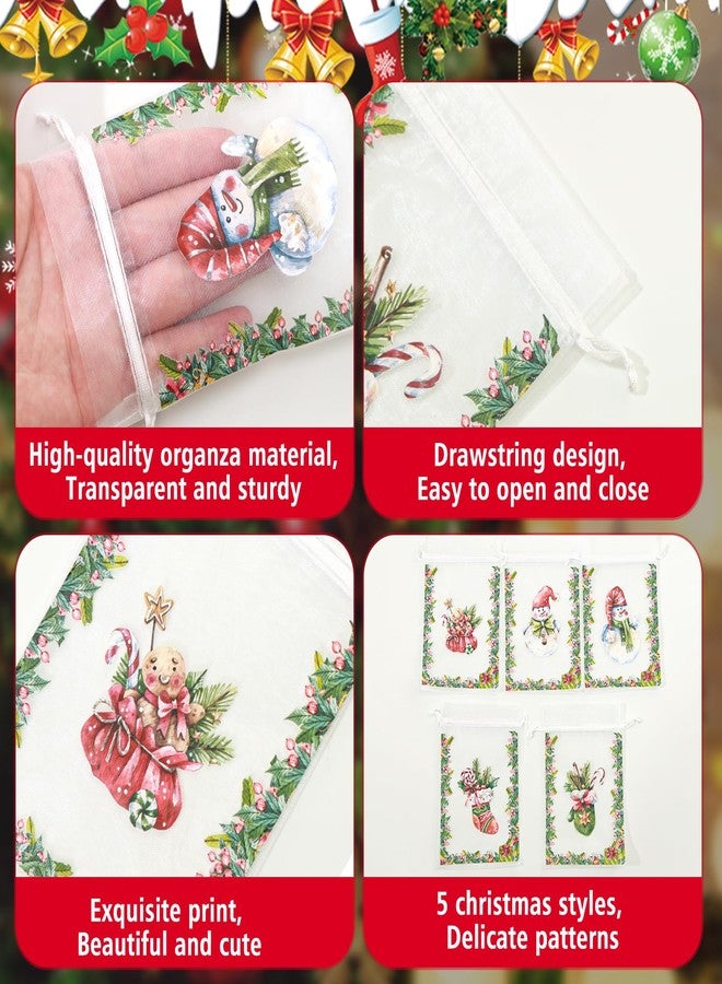 GoClimber 50 Pack Christmas Organza Bags 4x6 inches Mesh Drawstring Small Gift Bags Christmas Goodie Candy Bags for Holiday Party Favors Decoration - Image 3