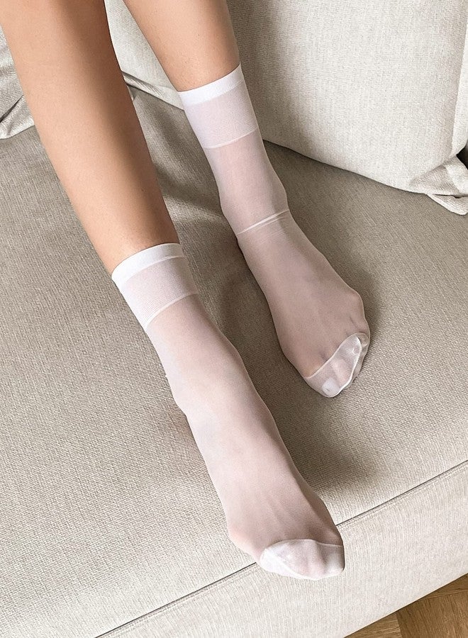 Milumia Women's Mesh Sheer Socks Ankle High Socks White One Size - Image 5