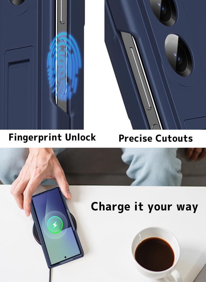 NINKI for Samsung Galaxy Z Fold 3 Case with S Pen Holder and Stylus,Invisible Kickstand Screen Protector Hinge Hard Drop-Proof Stand Phone Cover for Samsung Z fold 3 Case with S Pen Slot - Royal Blue - Image 5