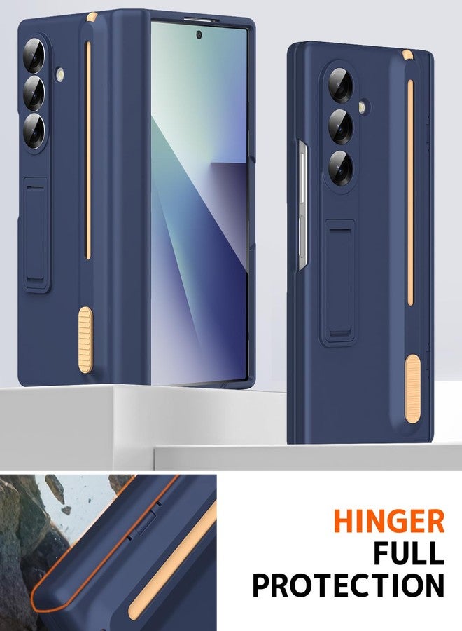 NINKI for Samsung Galaxy Z Fold 3 Case with S Pen Holder and Stylus,Invisible Kickstand Screen Protector Hinge Hard Drop-Proof Stand Phone Cover for Samsung Z fold 3 Case with S Pen Slot - Royal Blue - Image 3
