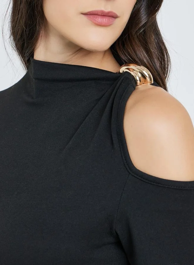 Take Two  Black Cold Shoulder Long Sleeve Top for Women | Best Price UAE